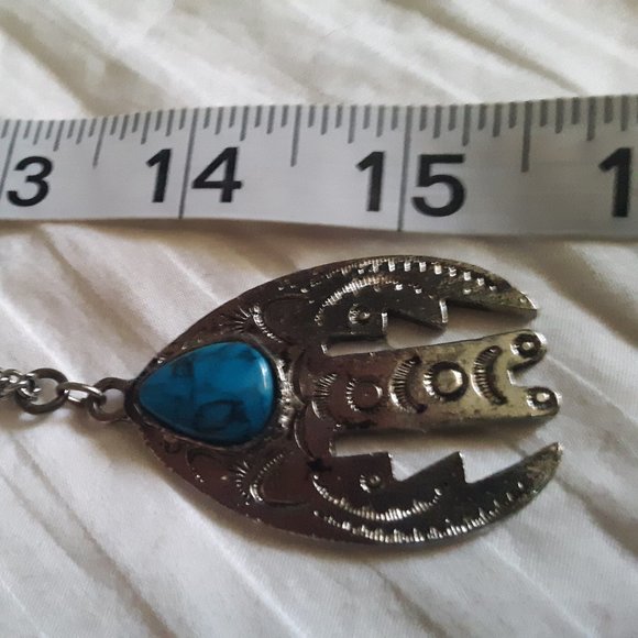 Faux Turquoise Silver Tone Bird Necklace - Picture 7 of 7